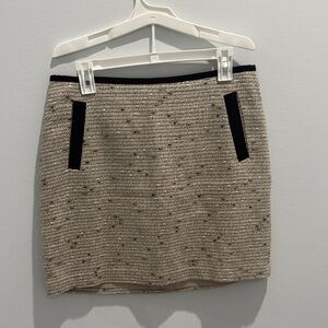 Banana Republic tweed with thin gold shimmer Beige and Black Mini Skirt